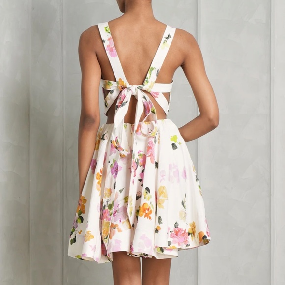 NEW BEST AJE Clara Linen Floral Mini Dress White Pink Blush Spring Back Bow - Picture 2 of 13